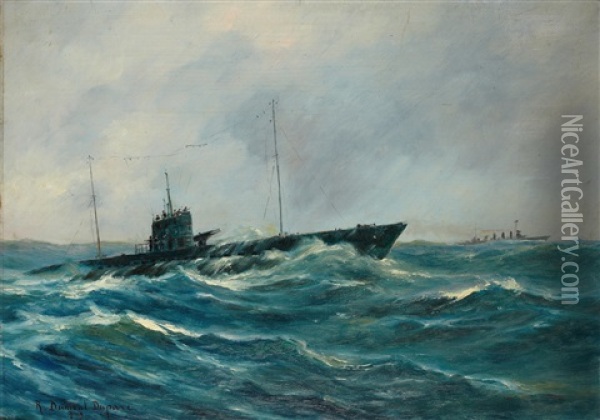 Navire E Guerre Dans La Tempete Oil Painting - Robert Dumont-Duparc