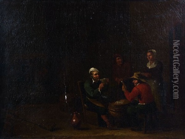 Les Joueurs De Cartes Et Les Buveurs (pair) Oil Painting - Egbert van Heemskerck the Elder