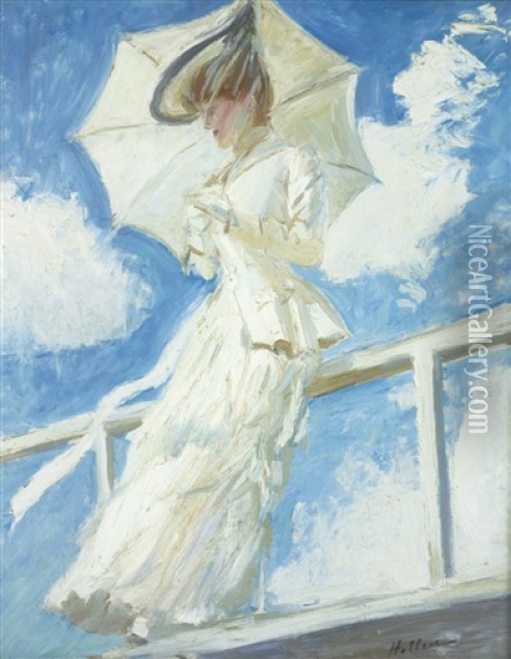 Portrait De Madame Helleu A L'ombrelle Oil Painting - Paul Cesar Helleu