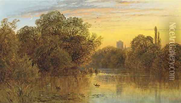 The Thames at sunset Oil Painting - Alfred Glendening