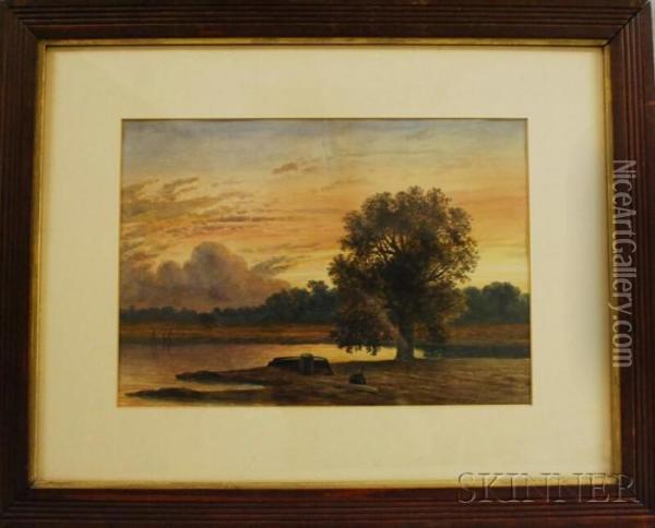 Landscape At Sunset Oil Painting - Henry Hitchings