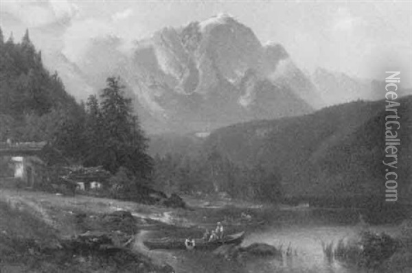 Bergsee Vor Einer Imposanten Gebirgskulisse Oil Painting - Heinrich Hiller