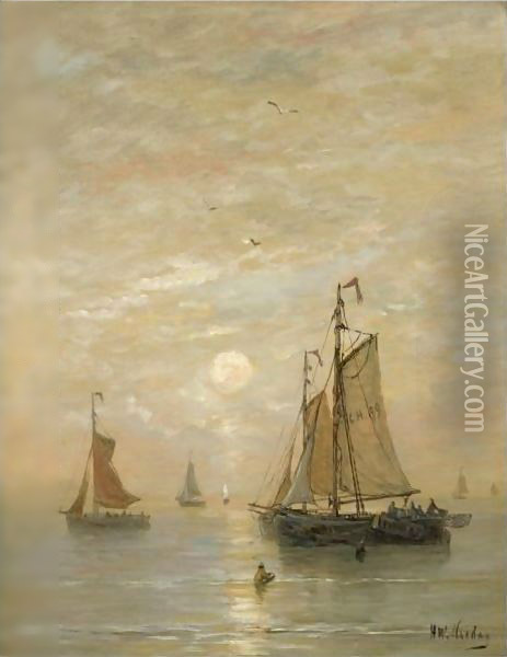 Anchored Bomschuiten At Sunset Oil Painting - Hendrik Willem Mesdag