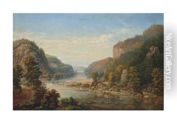 River Landscape Oil Painting - Augustus (Karl) Weidenbach