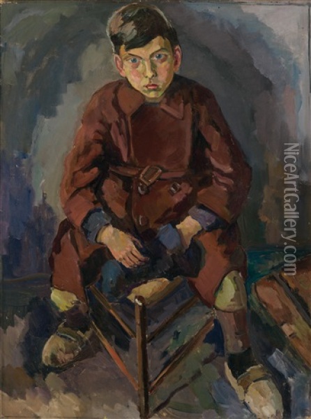 Boy On A Chair Oil Painting - Bernard Meninsky