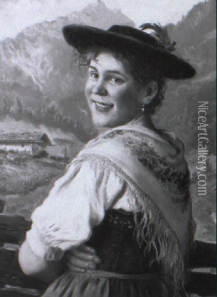 Bildnis Eines Jungen Bauernmadchens In Bayerischer Tracht Oil Painting - Emil Rau