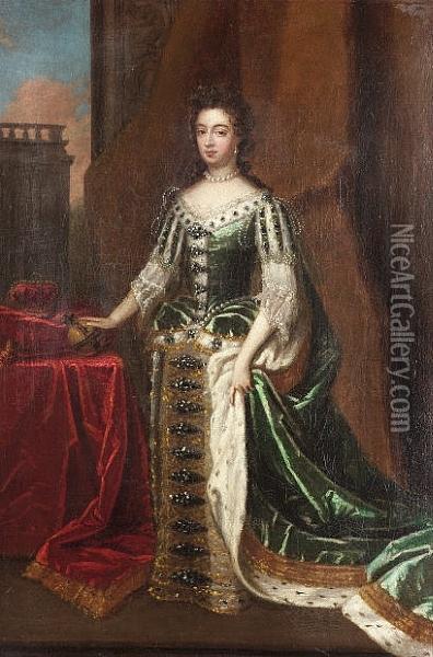 Portrait Of King William Iii, 
Standing Small-full-length In Coronation Robes; And Portrait Of Queen 
Mary Ii, Standing Small-full-length In Coronation Robes Oil Painting - Sir Godfrey Kneller