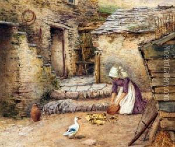 Feeding The Chicks Oil Painting - William Foster