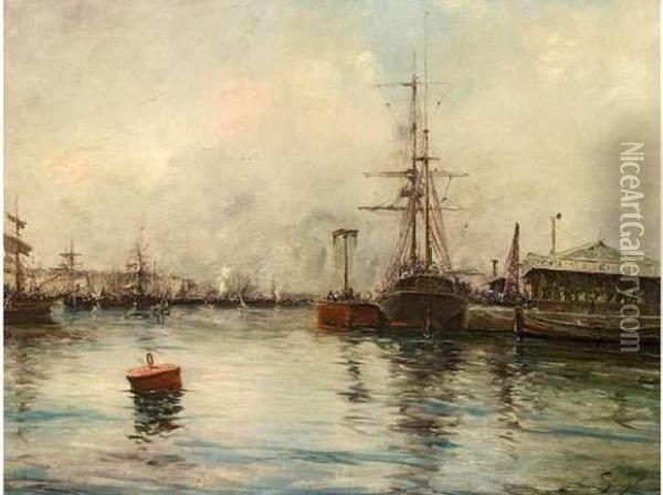  Navire Dans Le Port De Bordeaux  Oil Painting - Henri Malfroy