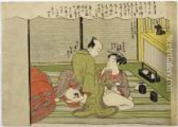 Mamesuke, Shunga Oil Painting - Isoda Koryusai
