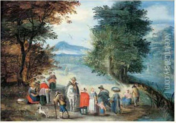 Paysage De Foret Pres D'une Riviere Oil Painting - Joseph van Bredael