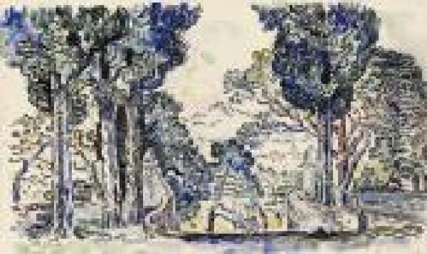 Les Cypres De Saint Anne, Saint-tropez Oil Painting - Paul Signac