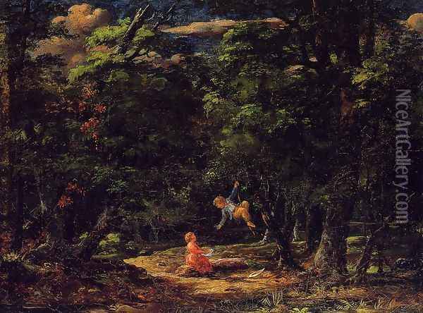 The Swing Children In The Woods Oil Painting - Martin Johnson Heade