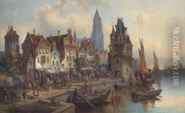 A Continental Town View; And Another Similar Oil Painting - Karl Kaufmann