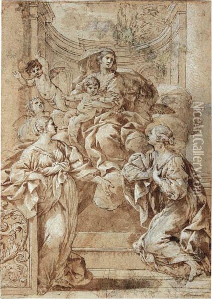The Madonna And Child In Glory Appearing To Two Knelling Female Saints Oil Painting - Pietro Paolo Baldini