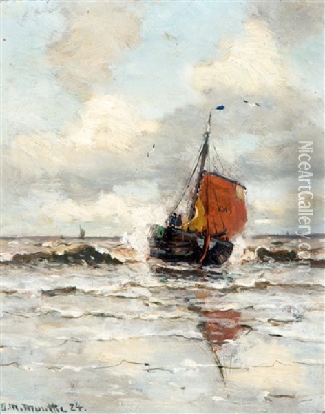 De 'kw 9' In De Branding Aan Het Katwijkse Strand Oil Painting - Gerhard Arij Ludwig Morgenstjerne Munthe
