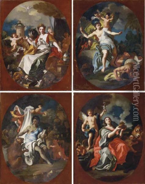 An Allegory Of The Four Continents: Europe; America; Africa And Asia Oil Painting - Francesco Solimena