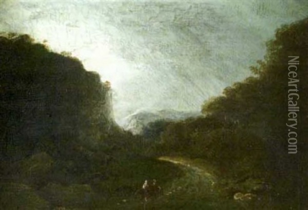 Figures Travelling On A Path Through The Glen Of The Downs Oil Painting - William Sadler the Younger