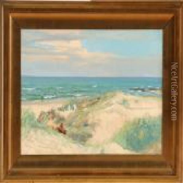Summer Day On Abeach At The North Sea Coast Oil Painting - Holger Topp Pedersen
