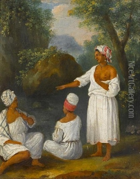Free Women Of Dominica By A Stream Oil Painting - Agostino Brunias