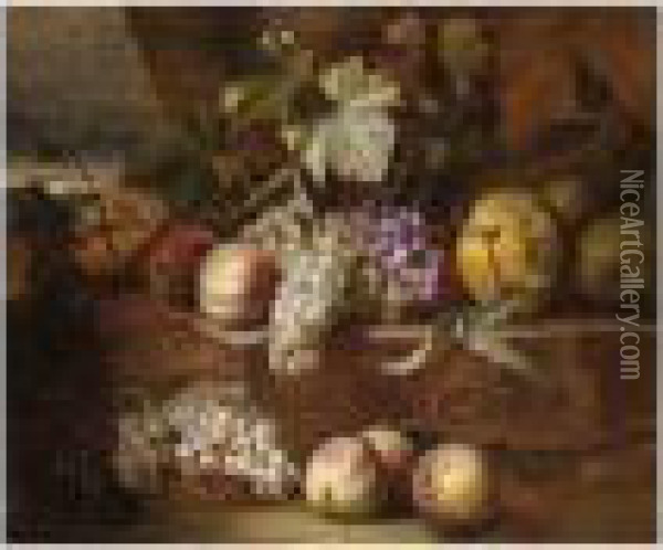Nature Morte Aux Raisins, Coings Et Peches Oil Painting - Nicolas de Largillierre