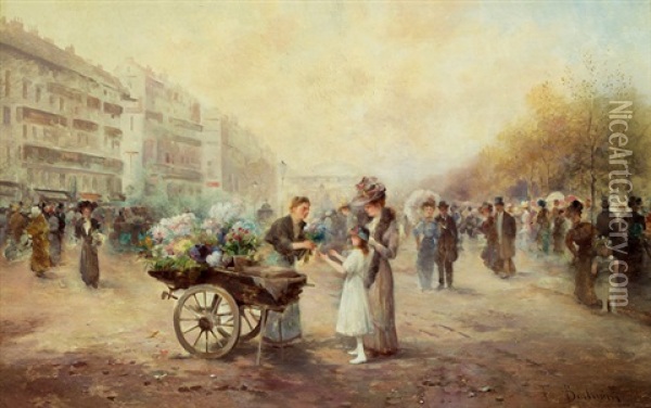 Blumenverkauferin Oil Painting - Emil Barbarini