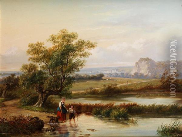 Weite Landschaft Mit Figurenstaffage Oil Painting - A. De Ligny