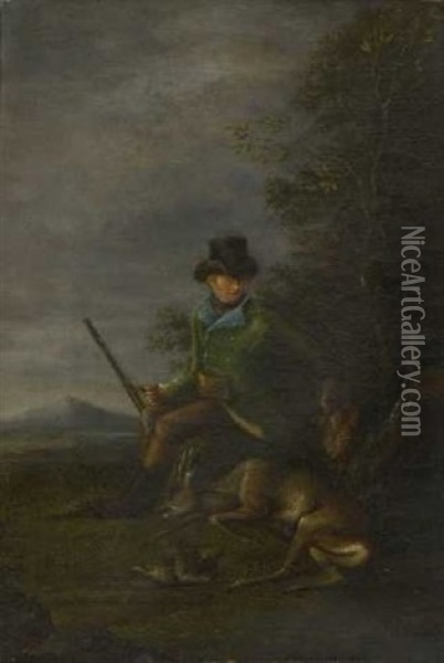 Jager Mit Hunden Und Erlegtem Wild (+ Another; Pair) Oil Painting - Heinrich August von Watzdorf