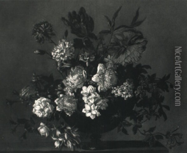 A Still Life Of Flowers In A Glass Vase Oil Painting - Jean-Baptiste Monnoyer