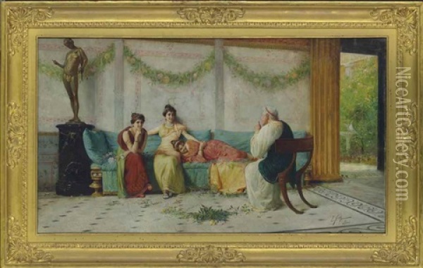 A Roman Storyteller In A Pompeian Interior Oil Painting - Ettore Forti