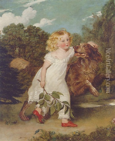 Portrait Of Master Hardcastle (?) With A Spaniel Oil Painting - William Etty