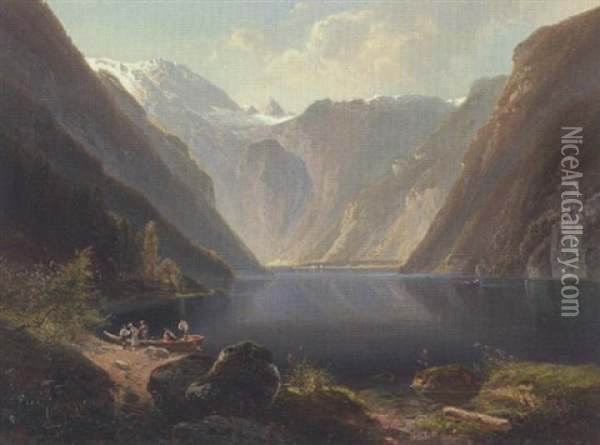 Am Konigsee Oil Painting - Ferdinand Feldhuetter
