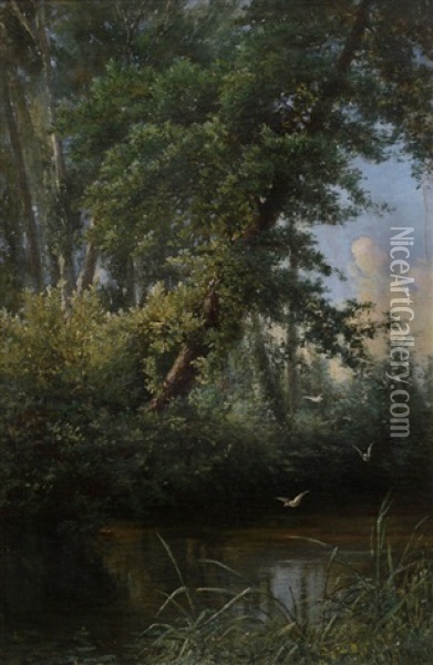 Paesaggio Boschivo Con Laghetto Oil Painting - Federico Ashton