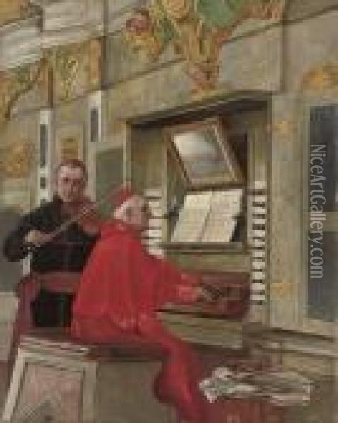 A Duet At The Organ Oil Painting - Jehan Georges Vibert