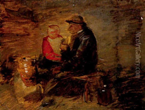 Bauer Mit Kind Auf Einer Bank Oil Painting - Wilhelm Busch