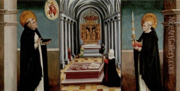 Die Auferweckung Eines Verstobenen Kindes Auf Dem Grabmal Des Hl. Petrus Martyr Oil Painting - Thomas Burgkmair