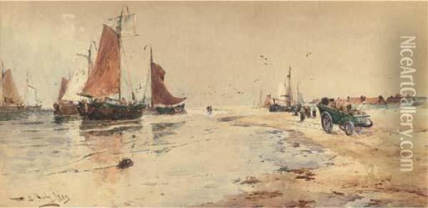 Waiting For The Catch On The Beach At Scheveningen Oil Painting - Thomas Bush Hardy