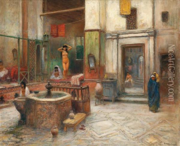 Scene De Hammam Au Caire Oil Painting - Frans Wilhelm Odelmark