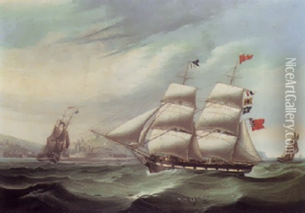 The Brig British Queen Off The Coast At Whitehaven Oil Painting - Oliver Ussison Hodgson