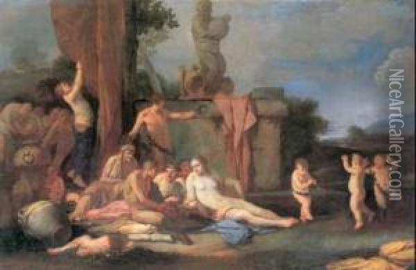 A) L'offerta A Bacco B) Il Diluvio Di Deucalione Oil Painting - Giulio Carpione