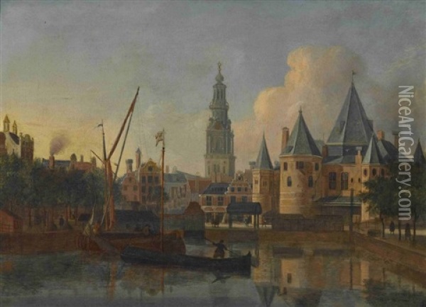 Amsterdam. Blick Auf Den Nieuwmarkt Mit Der St. Anthoniswaag Oil Painting - Gerrit Adriaensz Berckheyde