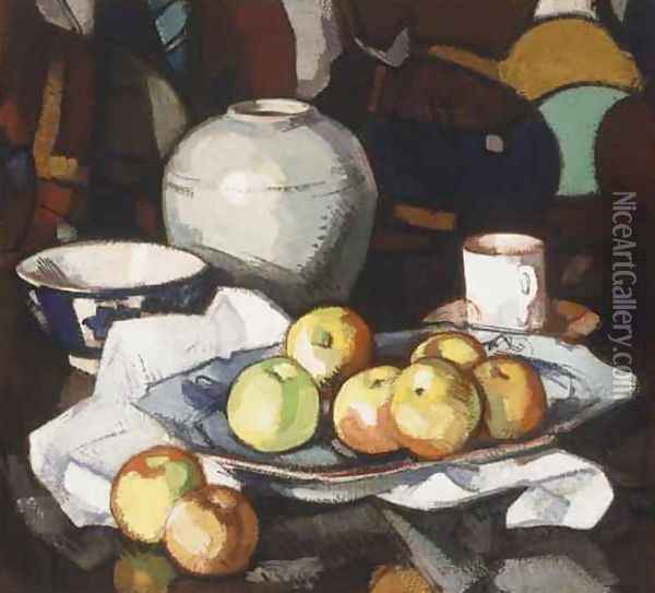 Still Life with Apples and Jar, 1912-16 Oil Painting - Samuel John Peploe