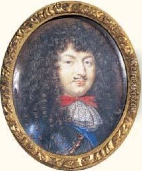 Portrait De Louis Xiv En Armure Fleur De Lysee Et Regardant Vers La Droite Oil Painting - Samuel Bernard