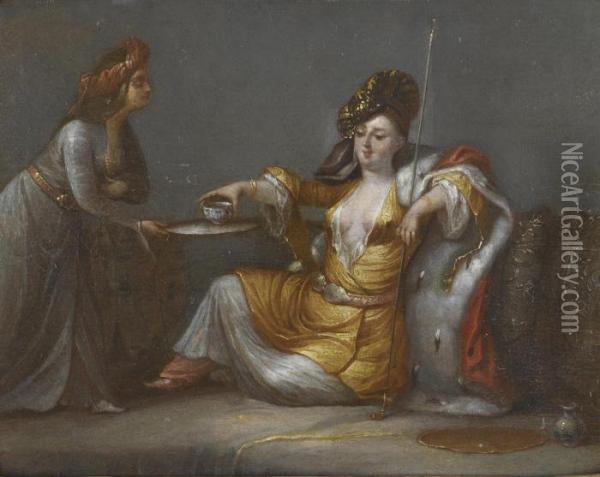 A Sultana Taking Coffee Oil Painting - Jan-Baptiste Vanmour