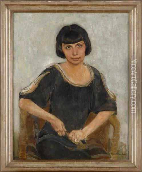 Portrait Helene Klees. Oil Painting - Hans Kohlschein