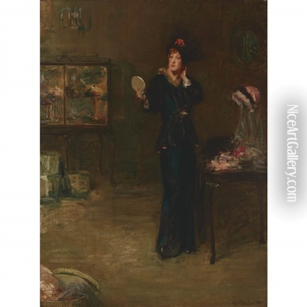 Millinery (in Seal And Sable) Oil Painting - Albert Rosenthal