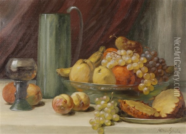Stillleben Mit Kanne, Einem Glas Wein Und Fruchten Oil Painting - Wilhelm Johann Schuetze