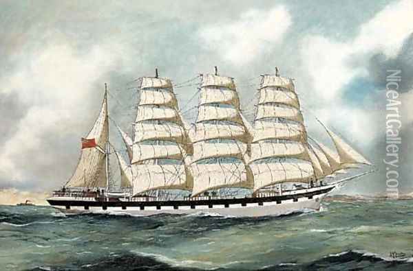 The four-masted barque 'Falls of Halladale' off Antwerp Oil Painting - Joseph Jansen