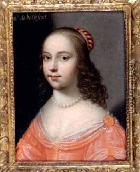 Portrait De Mademoiselle De Bellefont Oil Painting - Charles Beaubrun