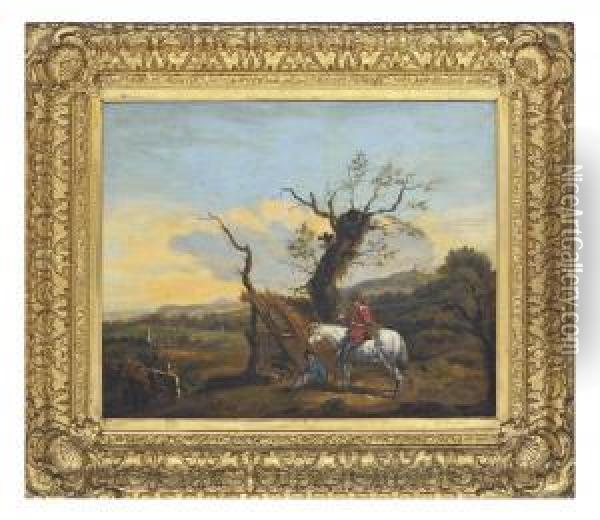 A Wooded Landscape Oil Painting - Pieter Wouwermans or Wouwerman